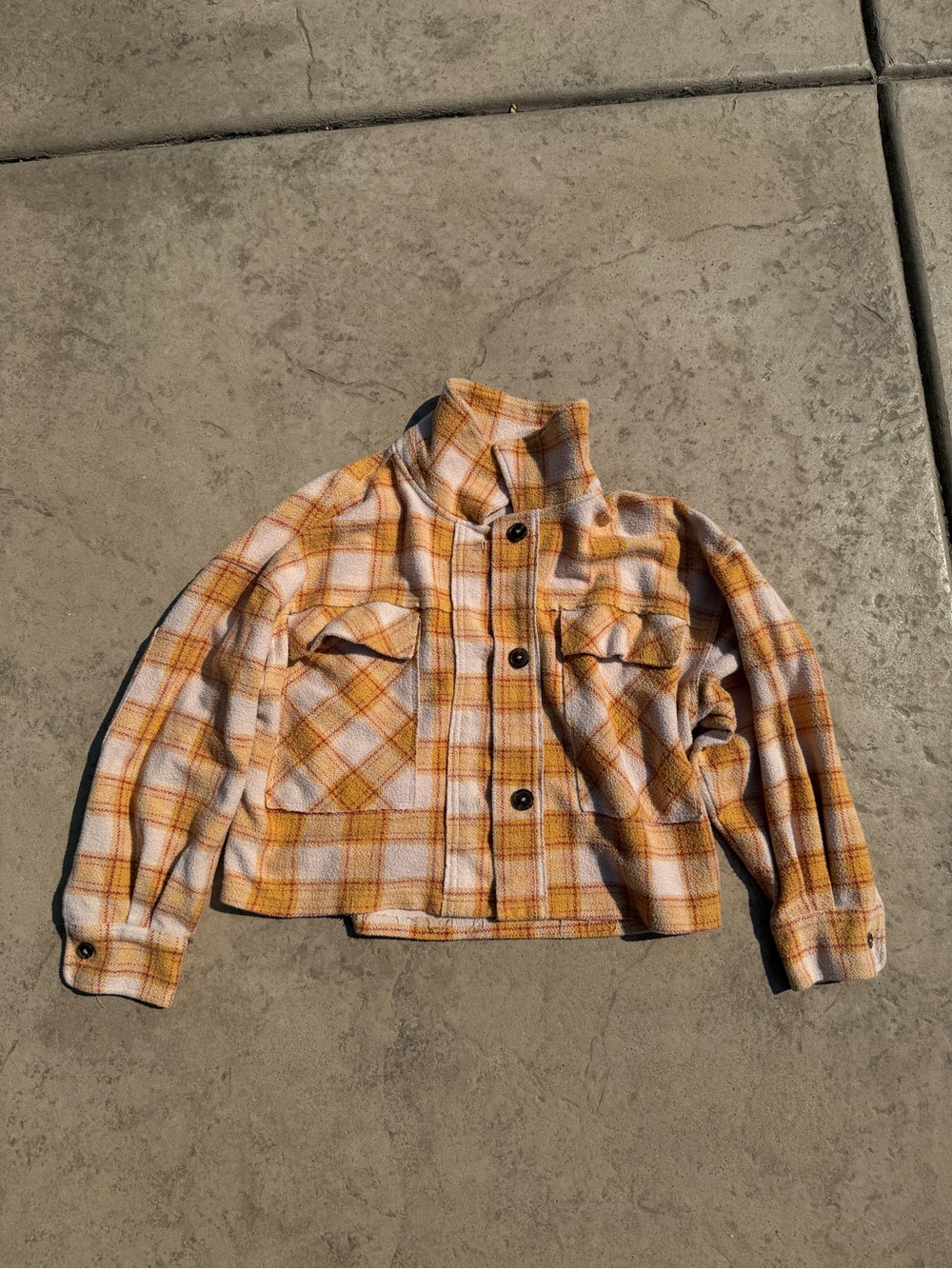For The Republic Women’s Yellow Plaid Fall Button Cropped Jacket